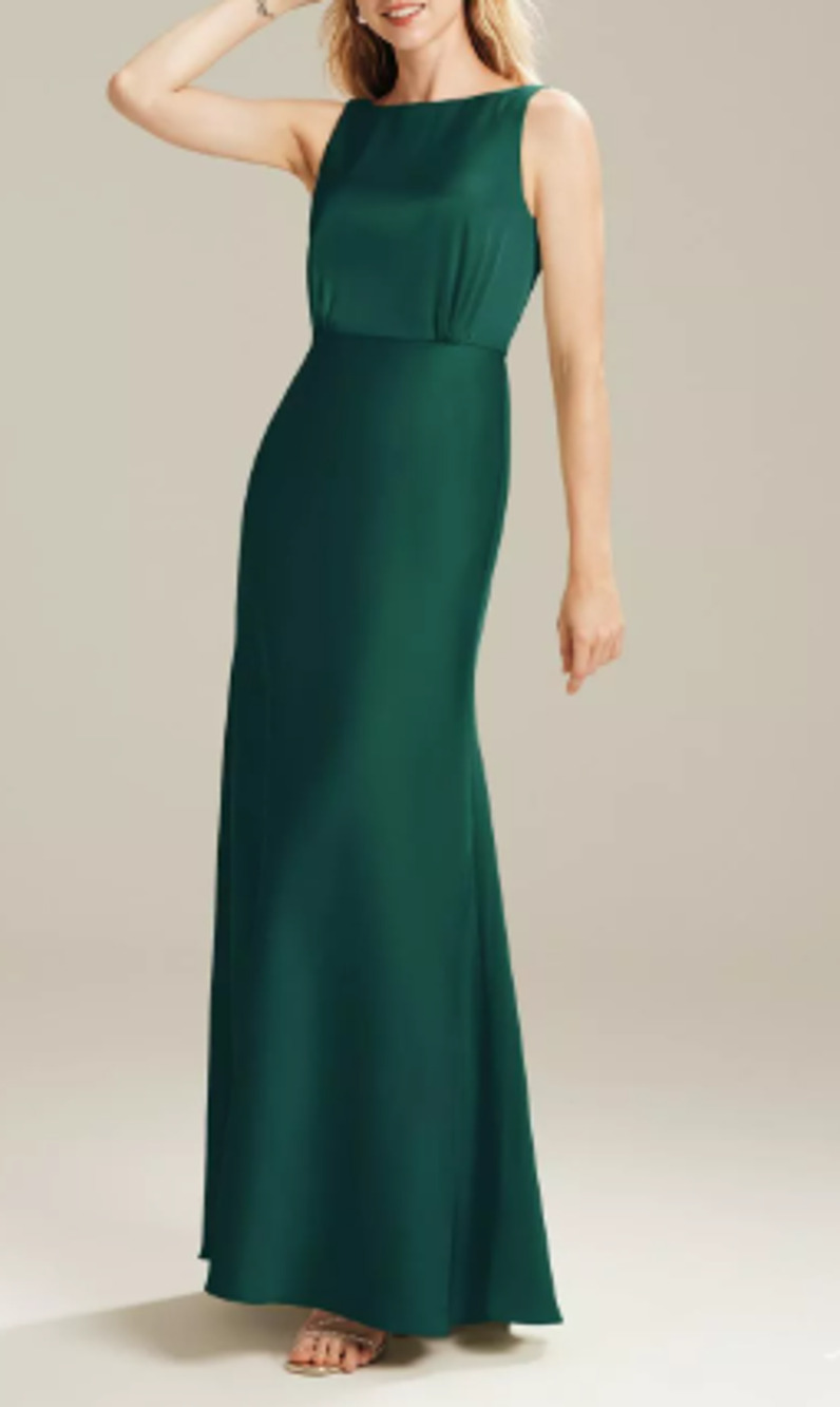 AW BRIDAL 6 S hunter green Giselle satin bridesmaid formal maxi dress NEW B29